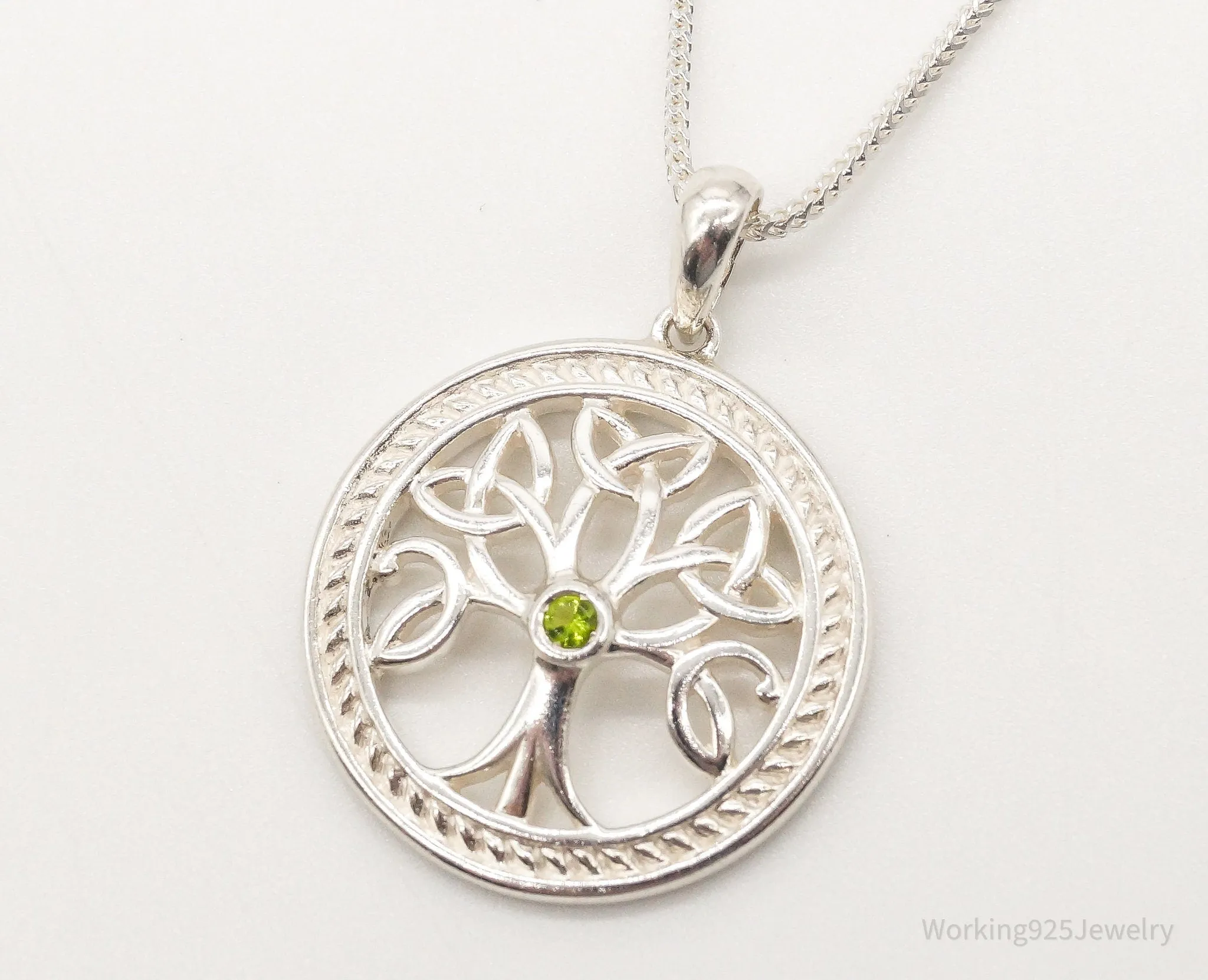 Vintage Designer Solvar Peridot Celtic Tree of Life Sterling Silver Necklace