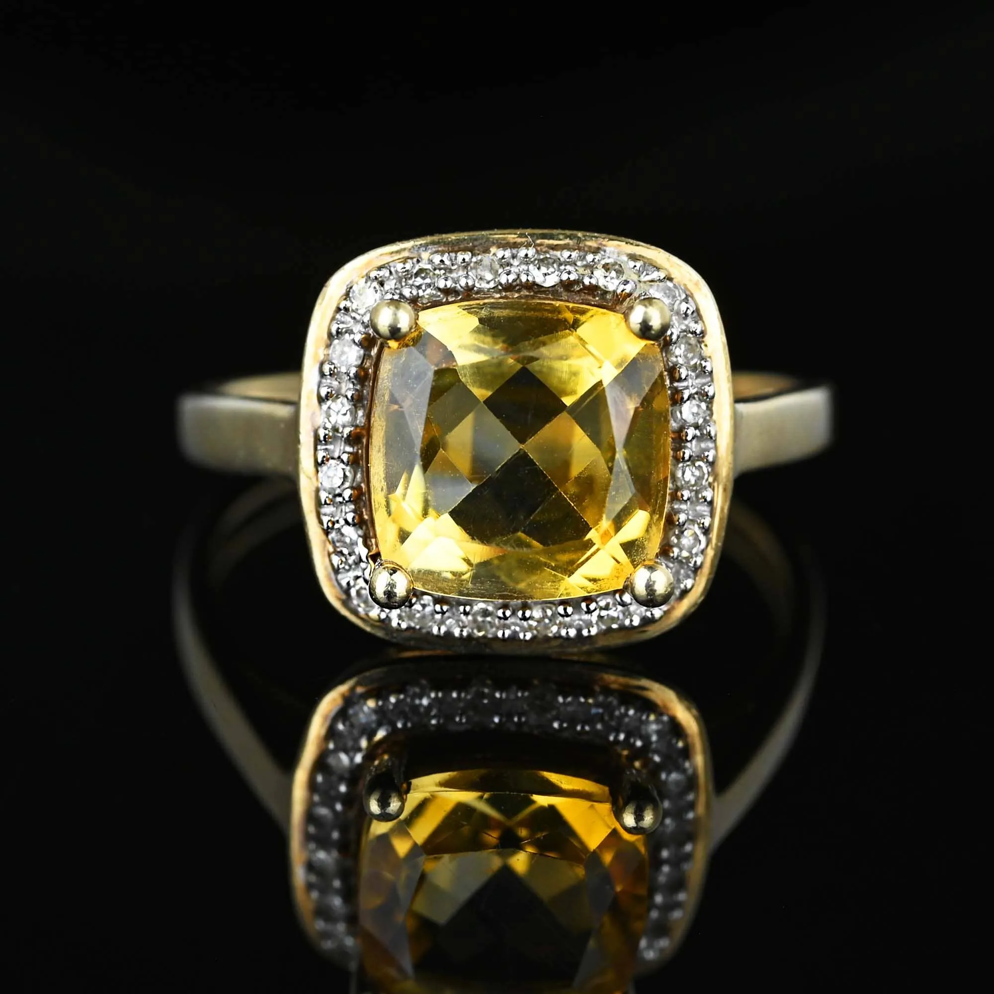 Vintage Diamond Halo Cluster Citrine Ring in Gold