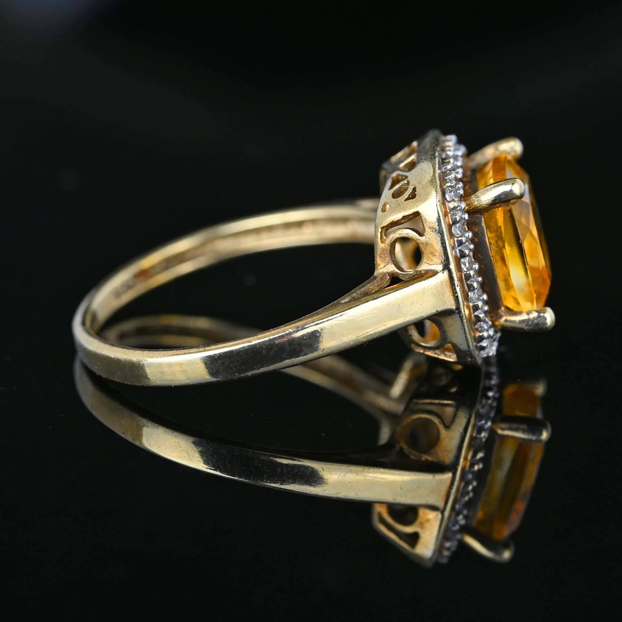 Vintage Diamond Halo Cluster Citrine Ring in Gold