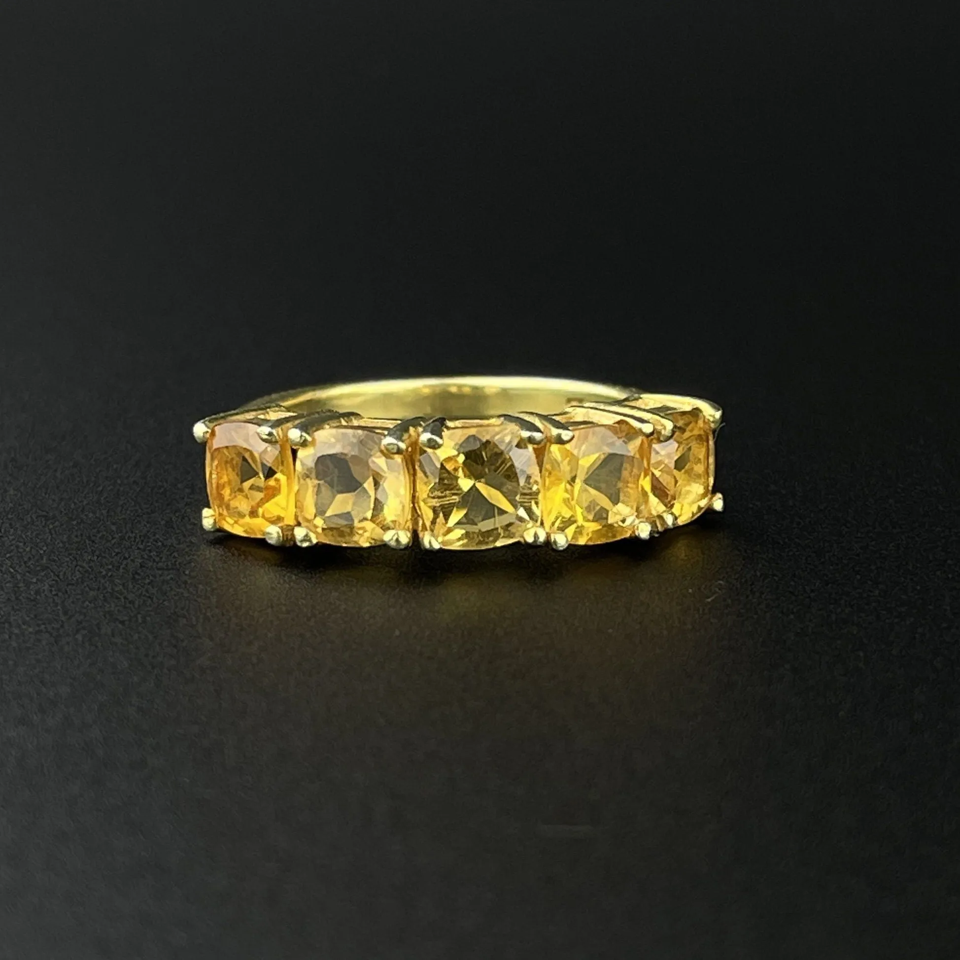 Vintage Gold Vermeil 5 Stone Citrine Half Eternity Band, Sz 6 3/4