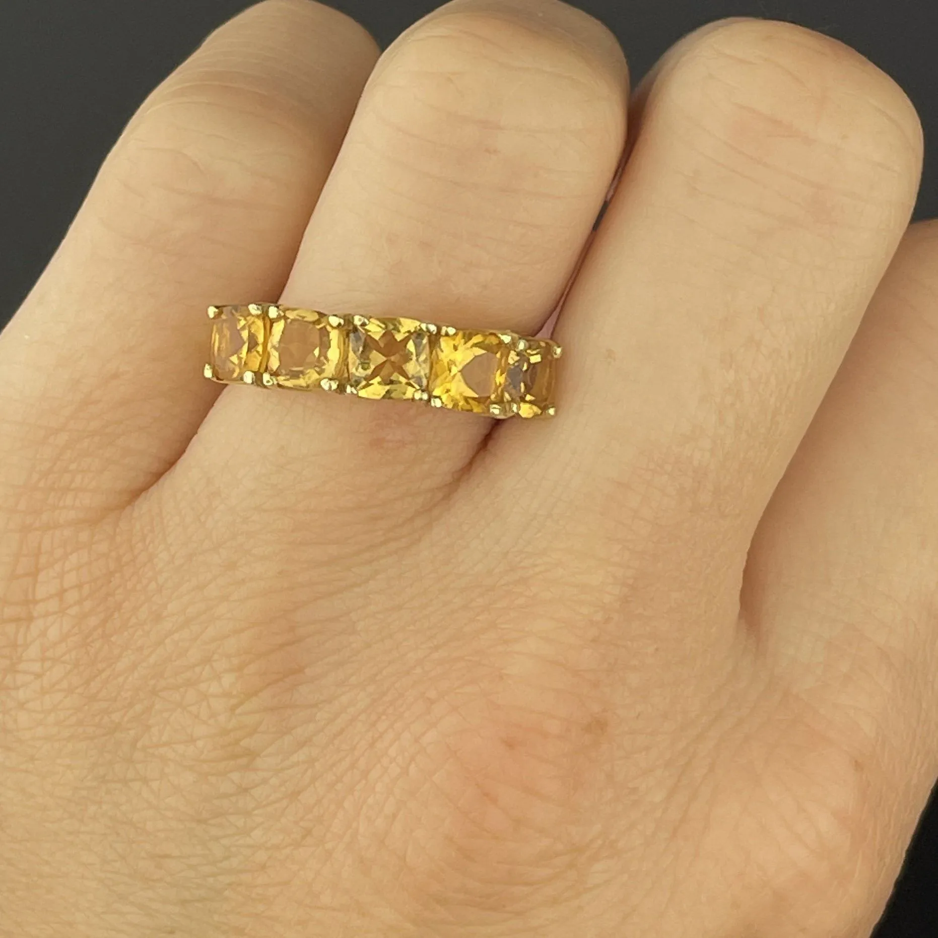 Vintage Gold Vermeil 5 Stone Citrine Half Eternity Band, Sz 6 3/4