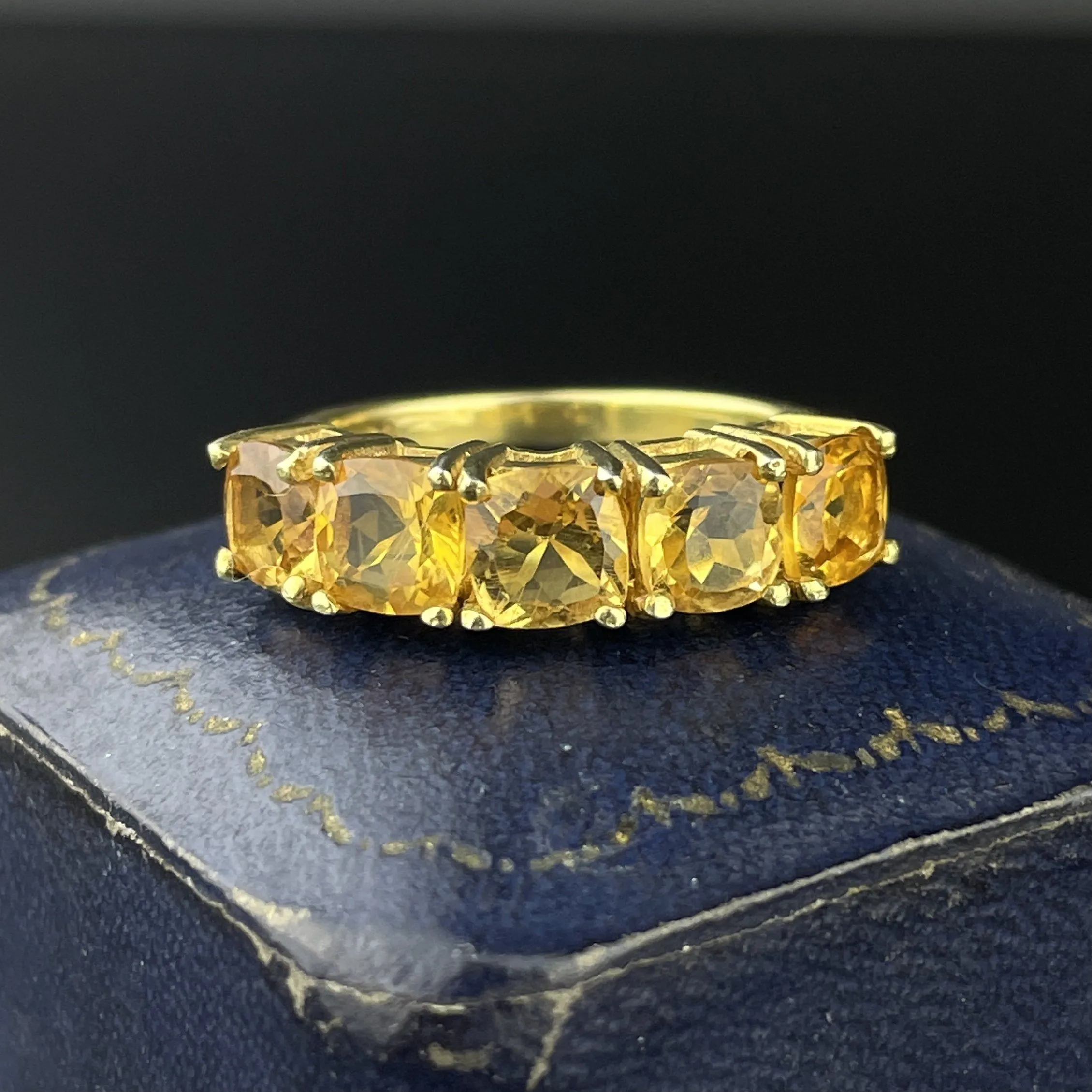 Vintage Gold Vermeil 5 Stone Citrine Half Eternity Band, Sz 6 3/4