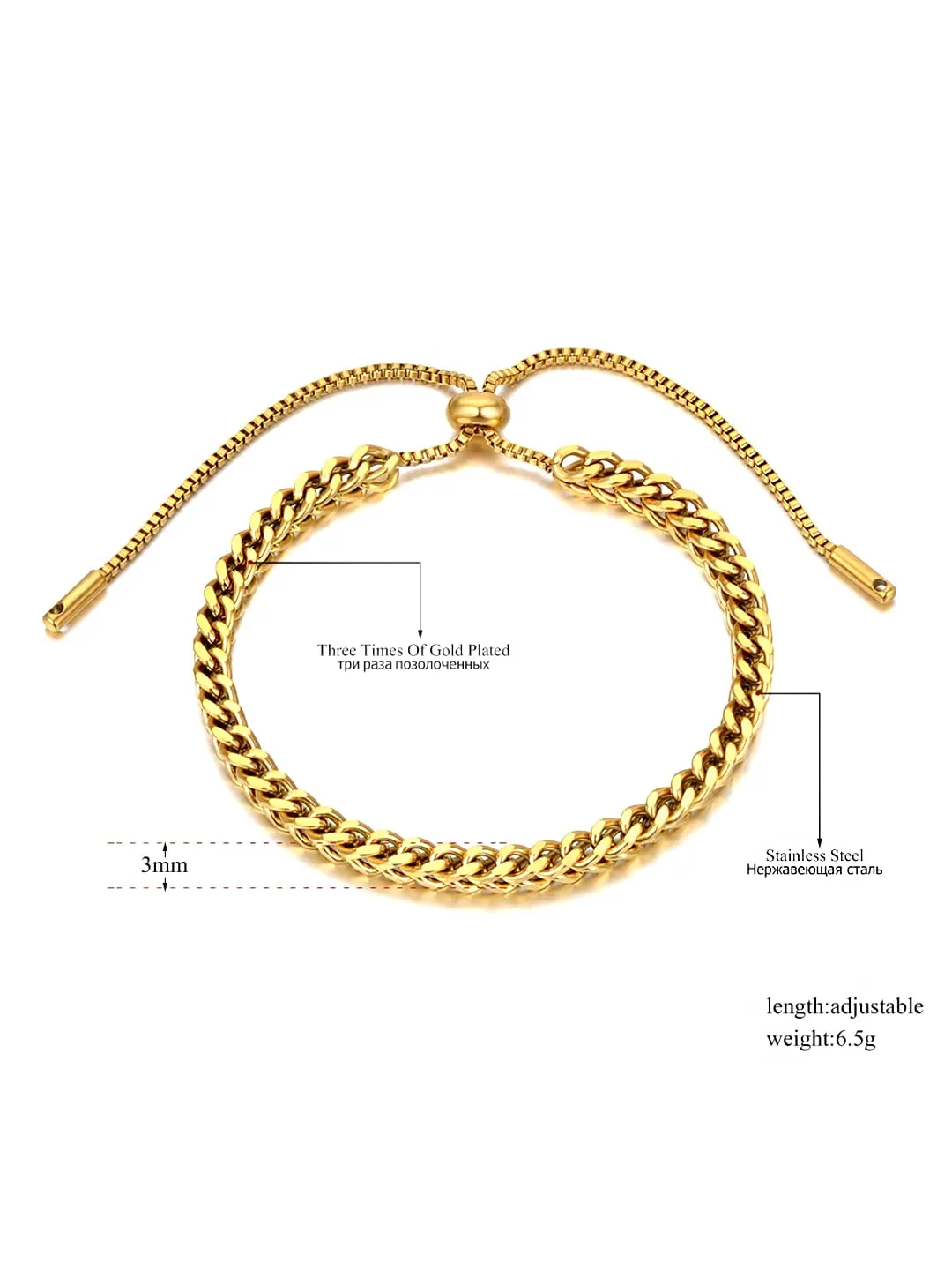 Yellow Chimes Chain Bracelet for Women Gold Plated Adjustable Drawstring Stainless Steel Chain Bracelet for Women and Girls