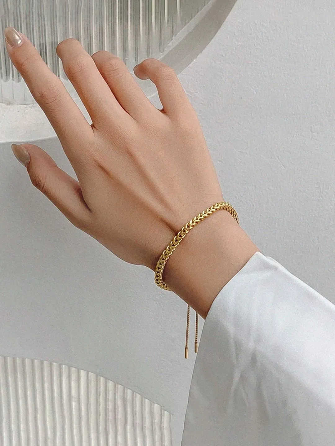 Yellow Chimes Chain Bracelet for Women Gold Plated Adjustable Drawstring Stainless Steel Chain Bracelet for Women and Girls