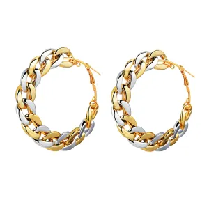 Yellow Chimes Earrings for Women and Girls Fashion Silver Gold Hoops | Dual Tone Punk Cuban Chain Big Circle Hoop Earrings | Birthday Gift for girls and women Anniversary Gift for Wife