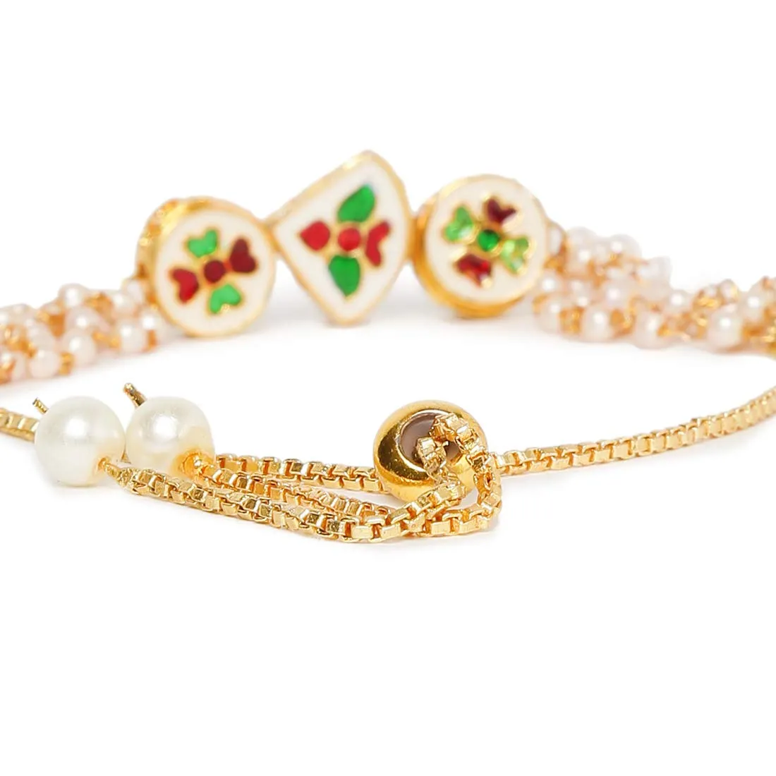 Yellow Chimes Ethnic Design Gold Plated Handmade Kundan Studded Moti Bandhani Work Bracelet For women & Girls