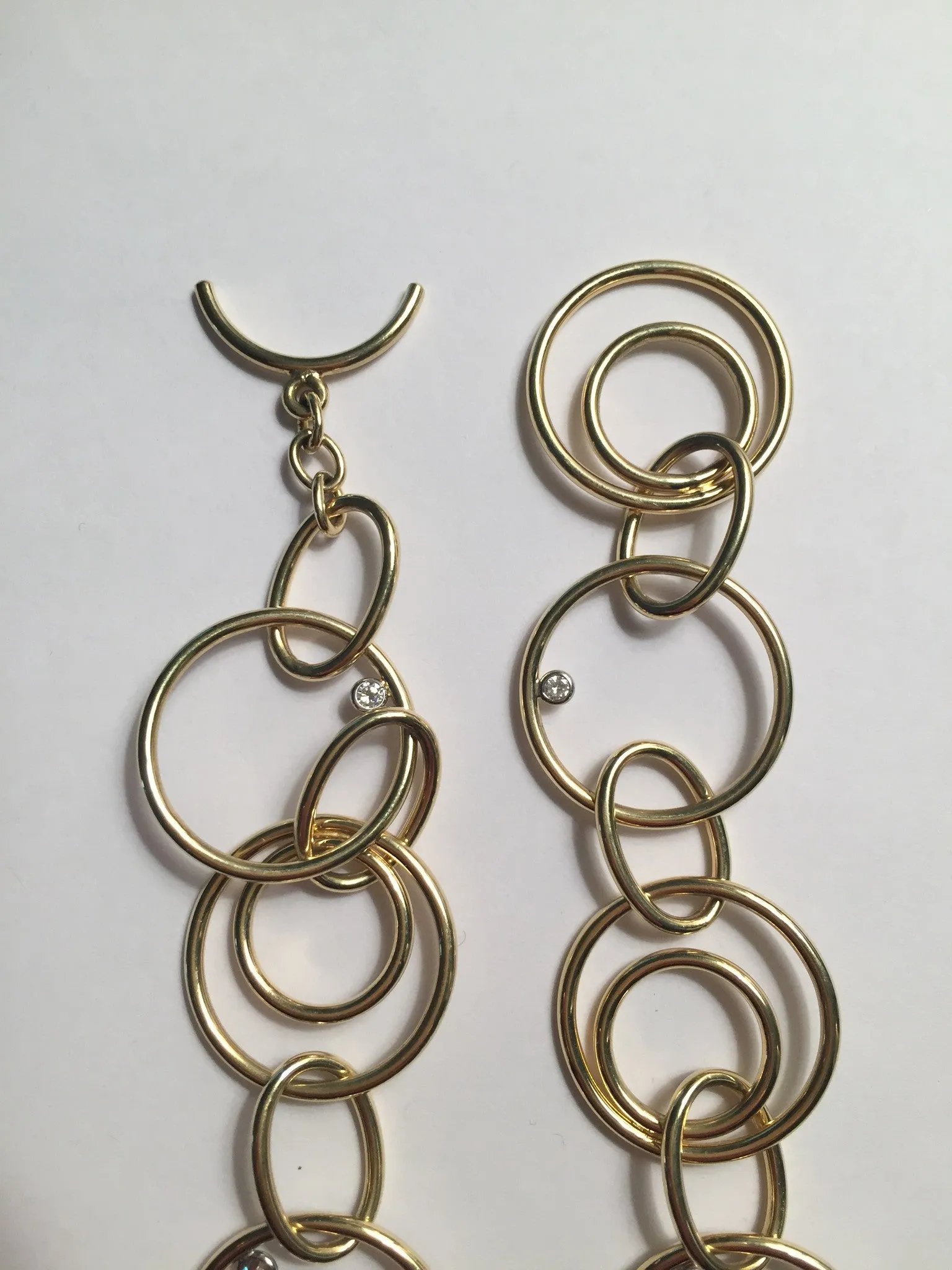 Yellow Gold Circles and Floating Diamond Chain Necklace