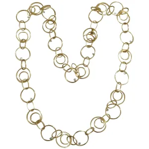 Yellow Gold Circles and Floating Diamond Chain Necklace